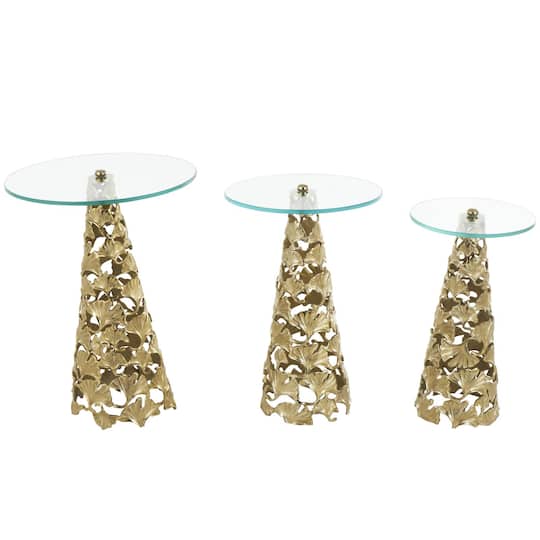 Gold Accent Table with Tempered Glass Tabletop Set